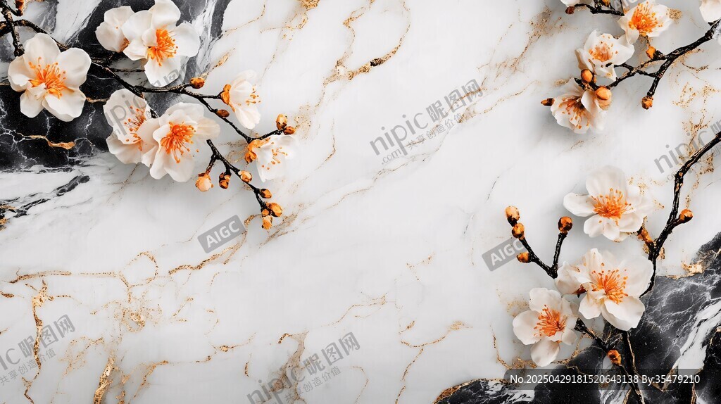 大理石上綻放的精致花朵