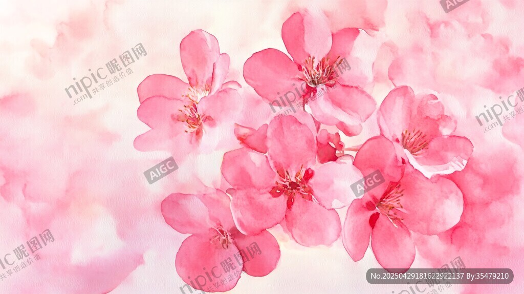 粉色爛漫櫻花水彩畫
