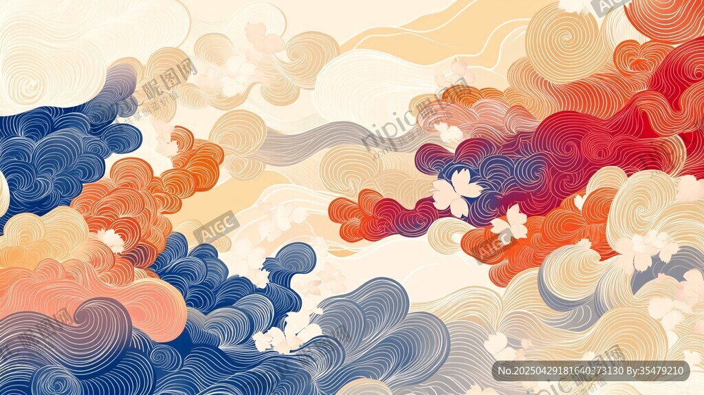 國風(fēng)云海插畫背景圖