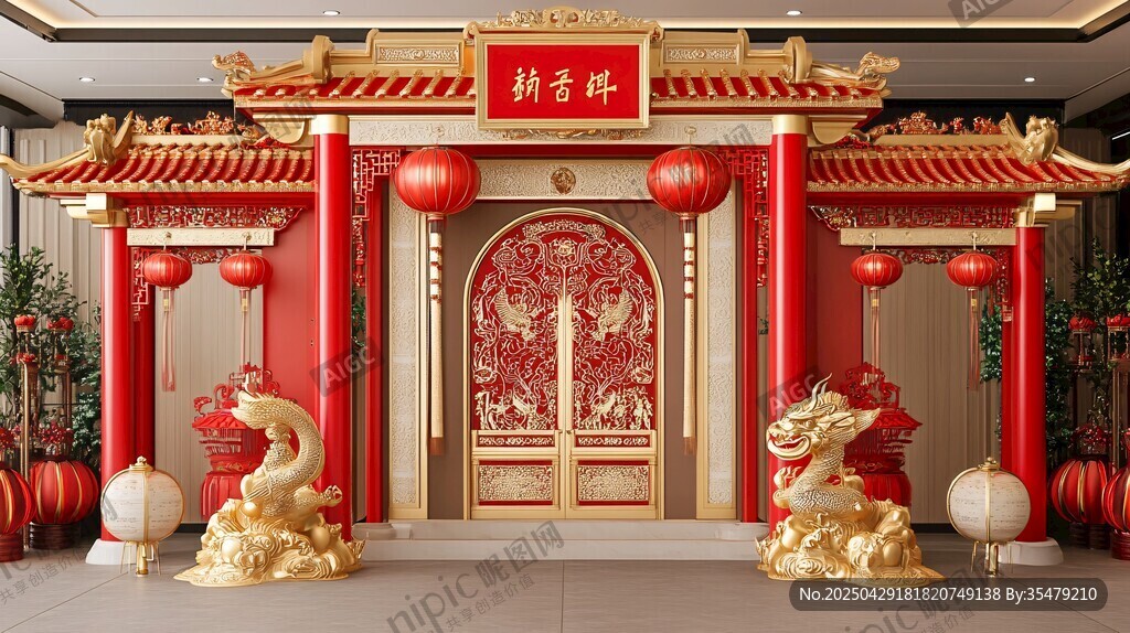 中式喜慶拱門(mén)裝飾場(chǎng)景