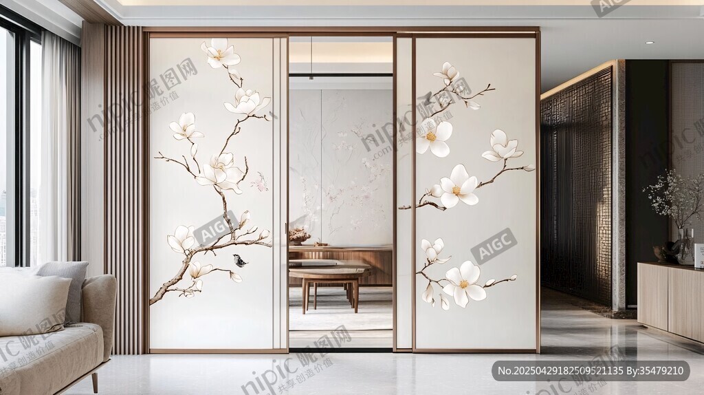 中式花鳥屏風(fēng) 雅致客廳景致