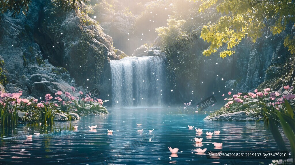 夢幻瀑布下的繁花碧水世界