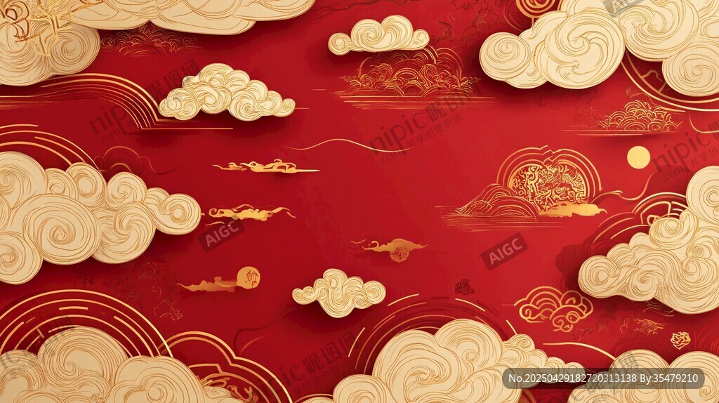 中式紅金祥云傳統背景圖