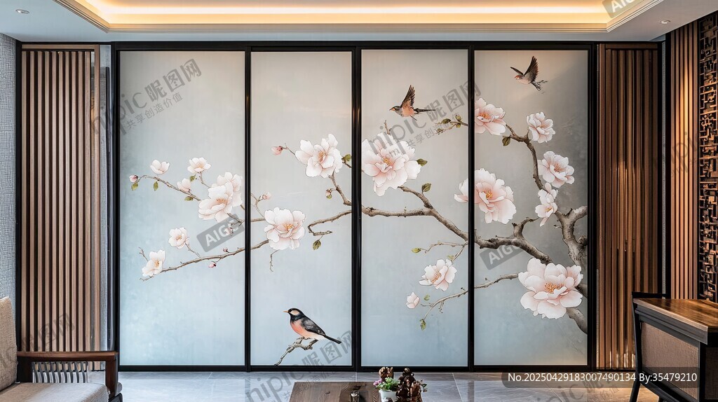 中式花鳥屏風(fēng) 雅致家居景