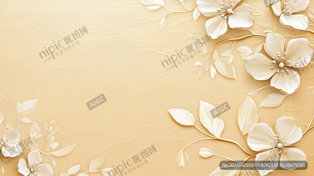 金色背景上的唯美白色花卉