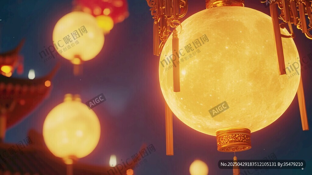 古景中秋夜 燈籠伴明月