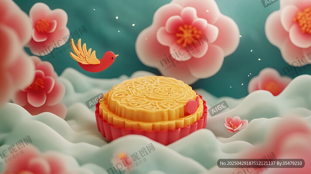 中秋月餅與花鳥(niǎo)夢(mèng)幻場(chǎng)景