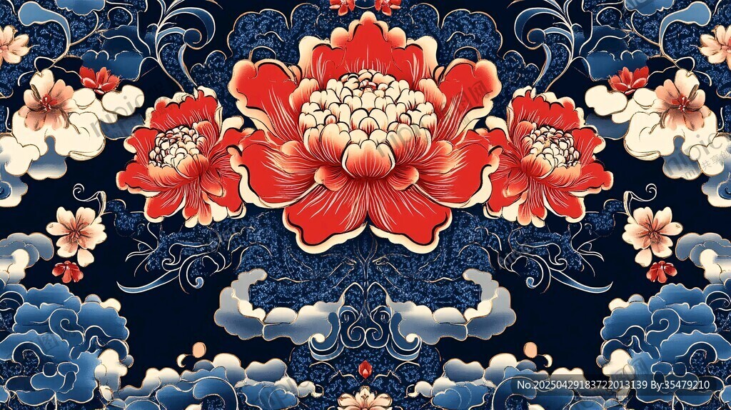 中式牡丹云紋傳統(tǒng)圖案