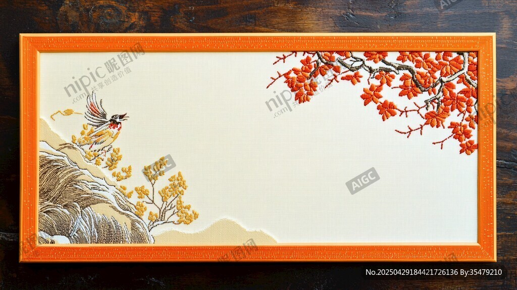 中式花鳥裝飾畫 橙框雅致