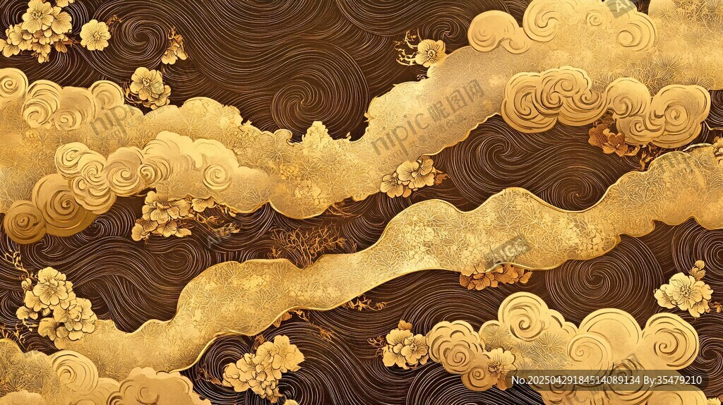 金色祥云花紋中式傳統圖案