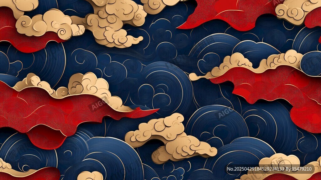 中式云紋海浪傳統背景圖