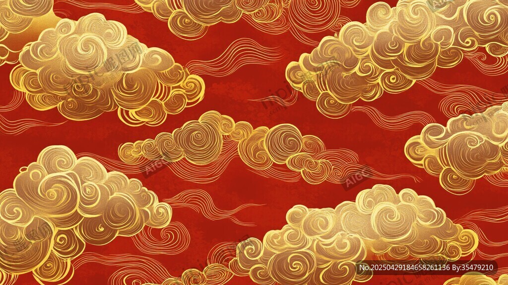 紅色底金色祥云圖案背景