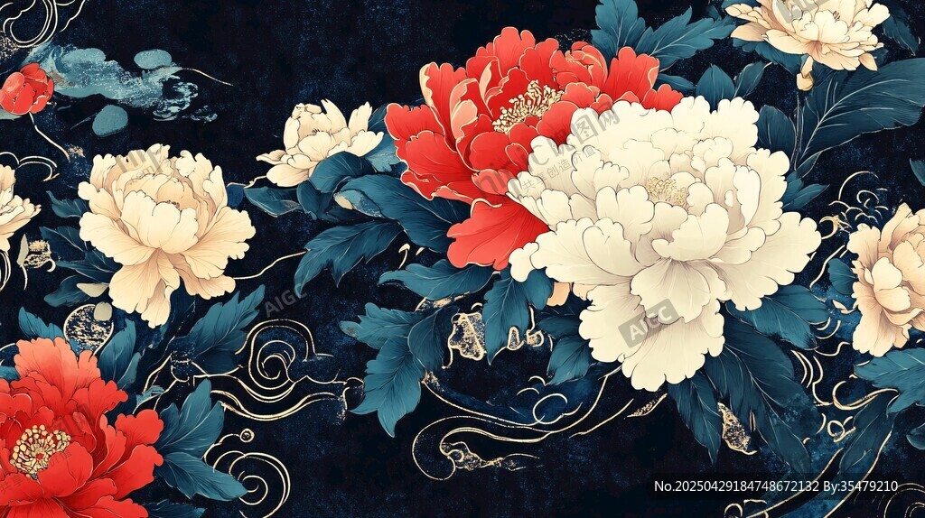 國色牡丹中式古典花卉圖