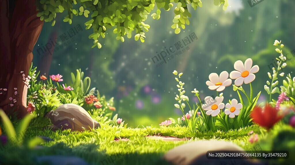 夢幻春日森林花草景致
