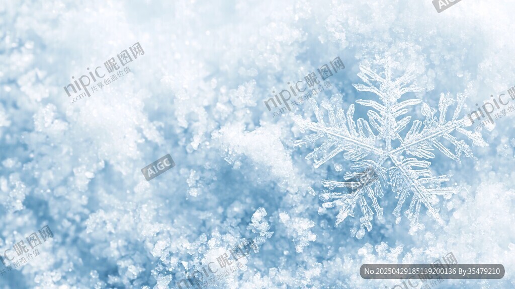 雪花特寫 純凈冬日冰雪景致