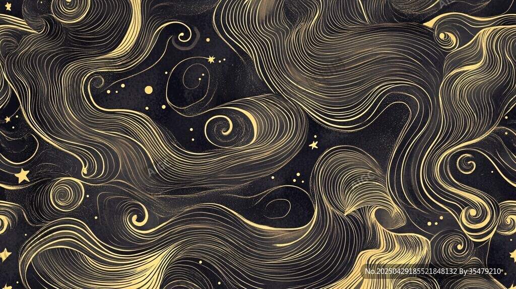 夢幻黑金星空波浪紋理圖