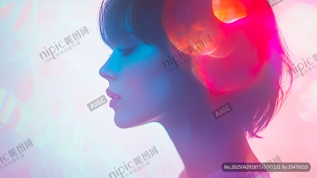 夢幻光影下的女性側影