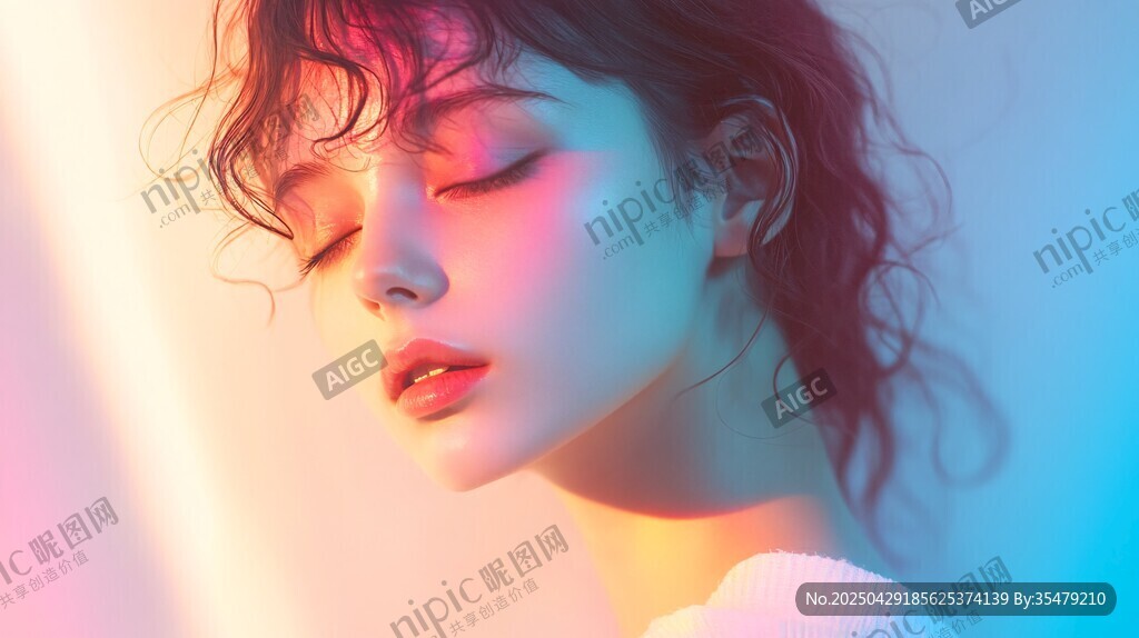 夢幻光影下的迷人少女