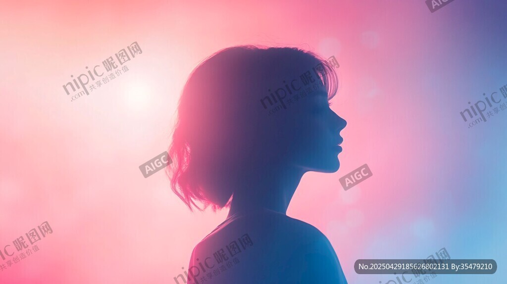 夢幻光影下的女性側影