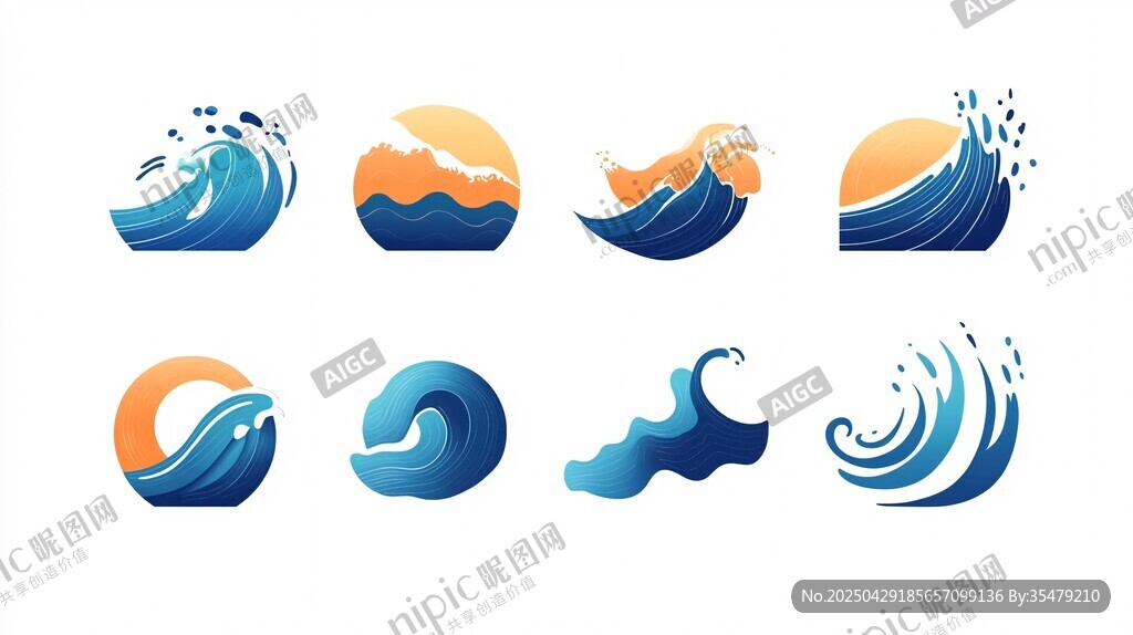 多樣海浪圖標設計集合