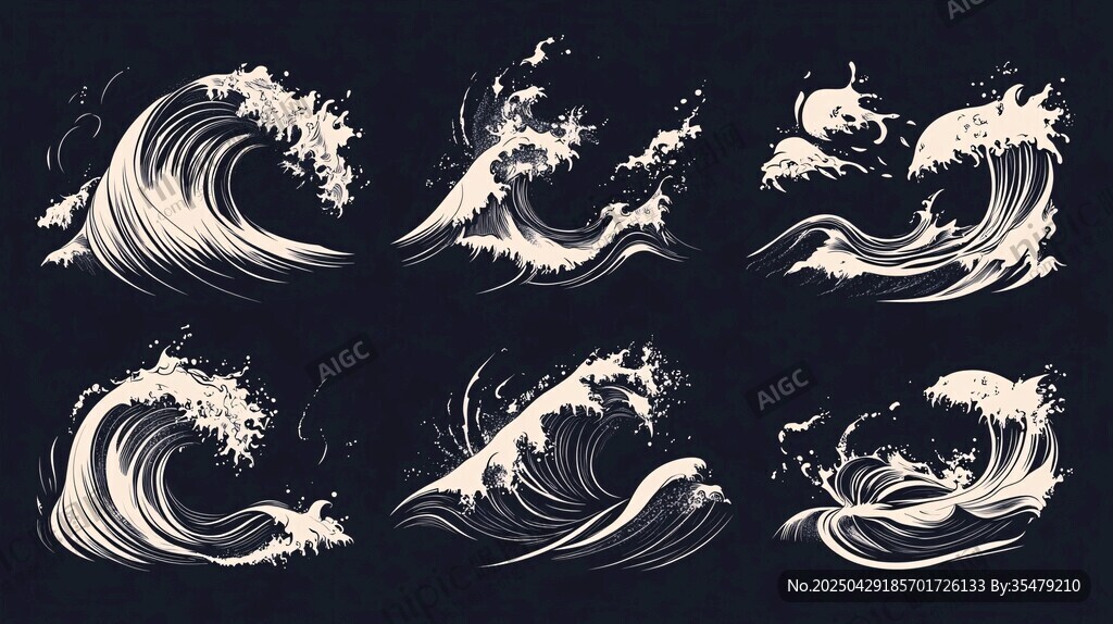 日式海浪圖案插畫
