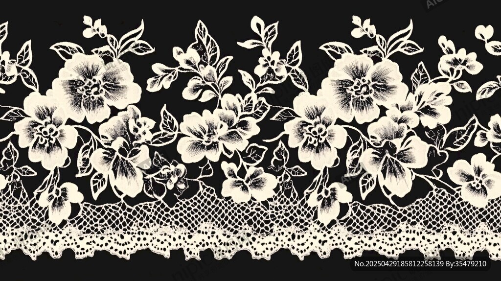 黑白花卉蕾絲花邊圖案