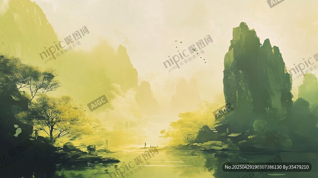 水墨山水間的詩意自然畫卷