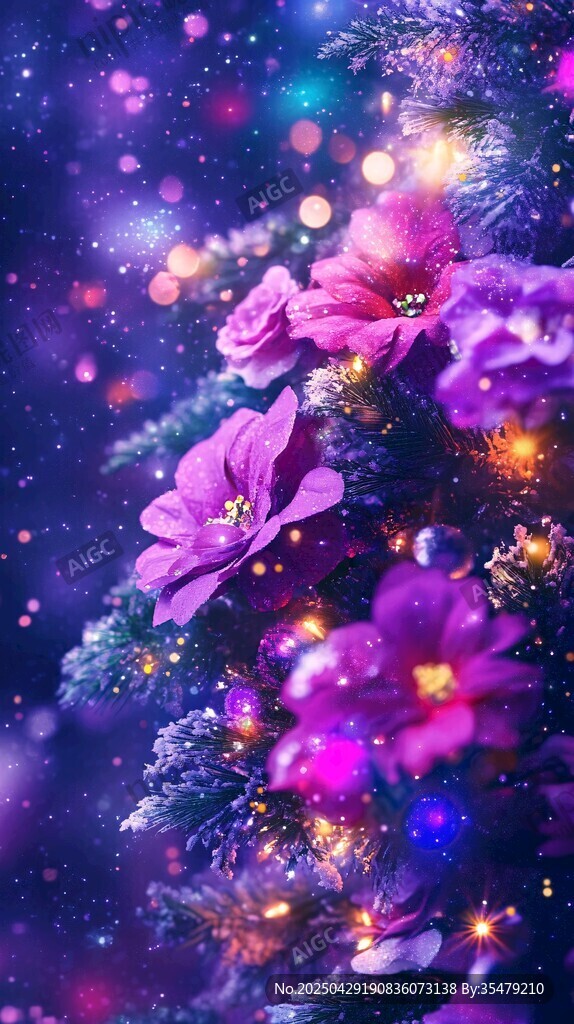 夢幻紫調圣誕樹花朵裝飾