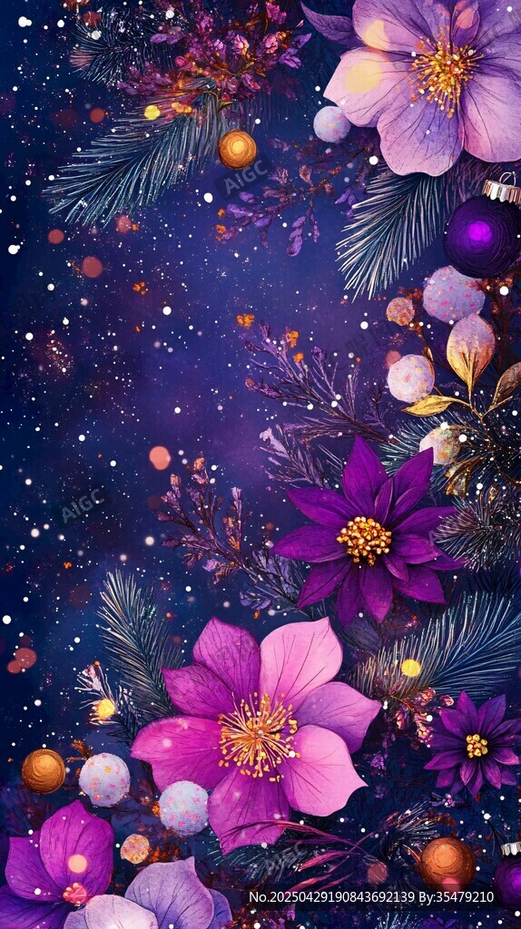 夢幻紫花夜景圣誕風插畫