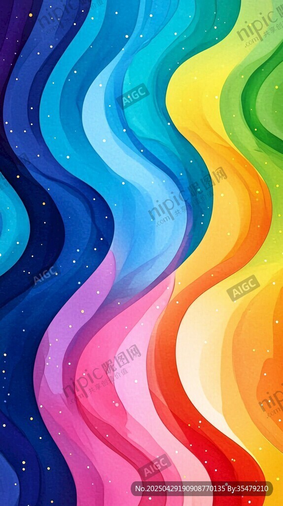 夢幻多彩波浪星空背景圖