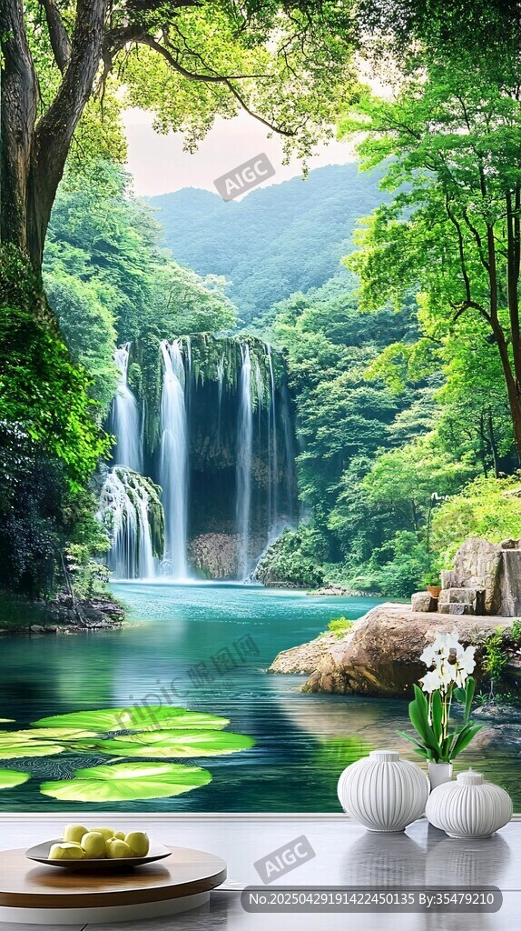 夢幻森林瀑布靜謐美景