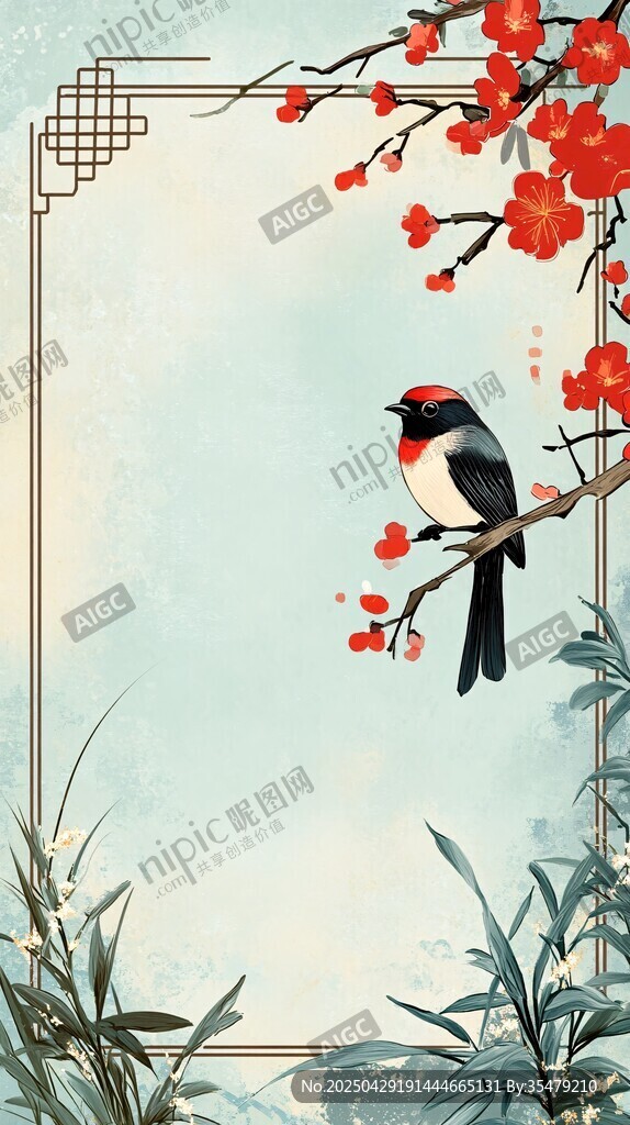紅梅枝頭鳥(niǎo) 中式雅致圖景