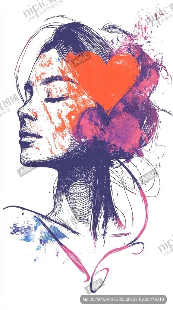 夢幻筆觸下的愛心女性頭像
