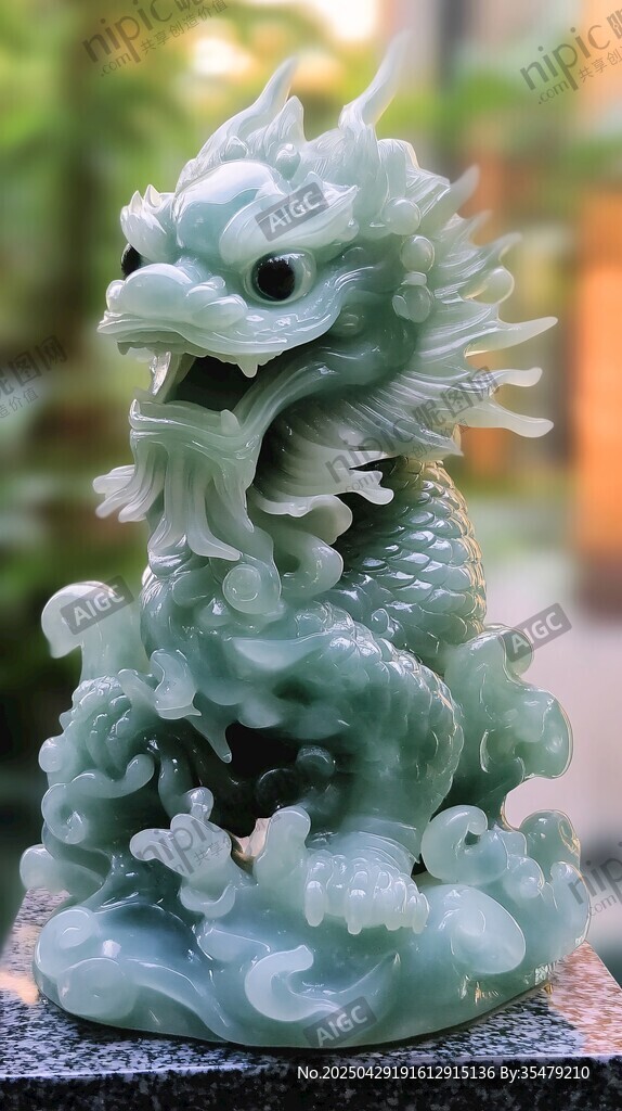 翠綠玉雕龍擺件