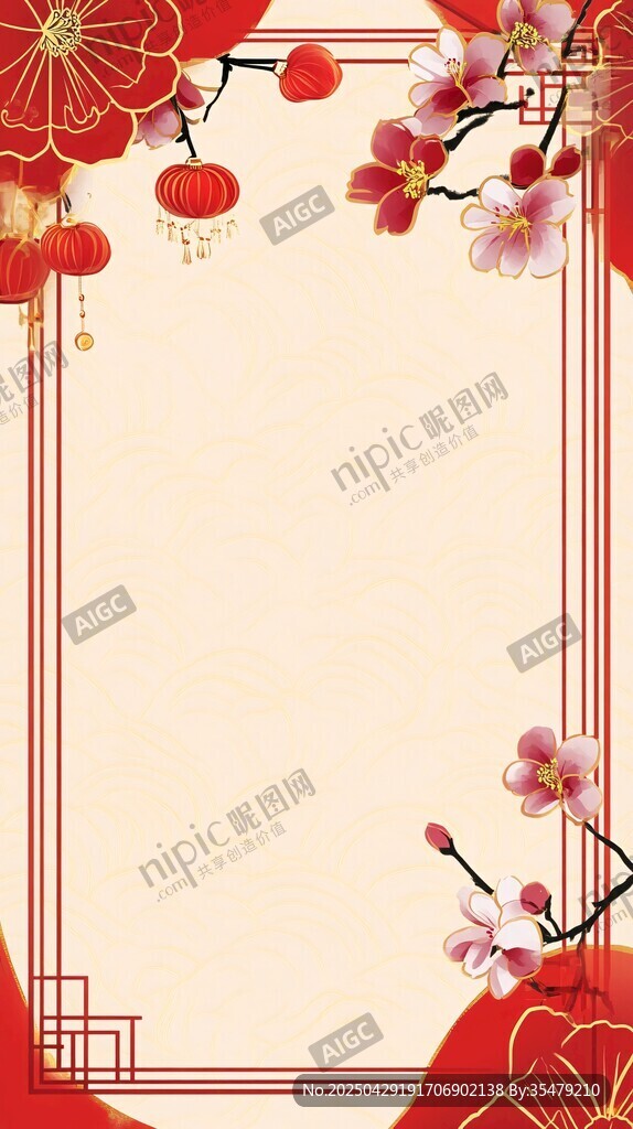 中式新春喜慶邊框背景圖