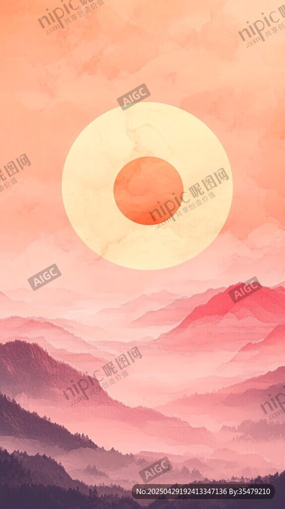 夕陽下的夢幻山巒景色