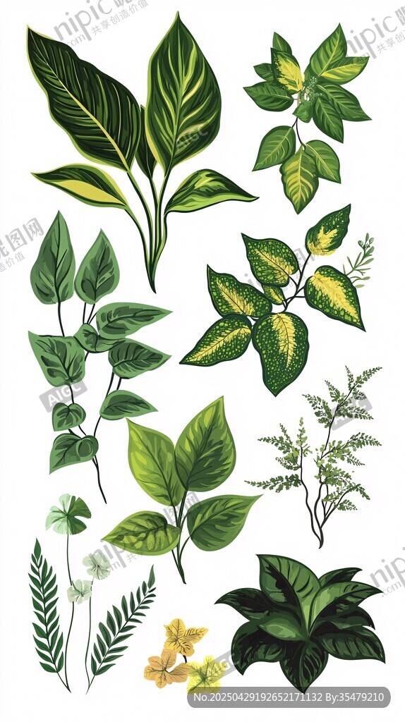 多樣綠植葉片插畫集合
