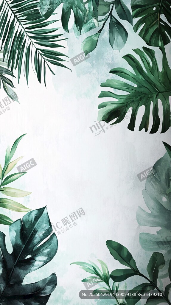 清新綠植水彩背景圖