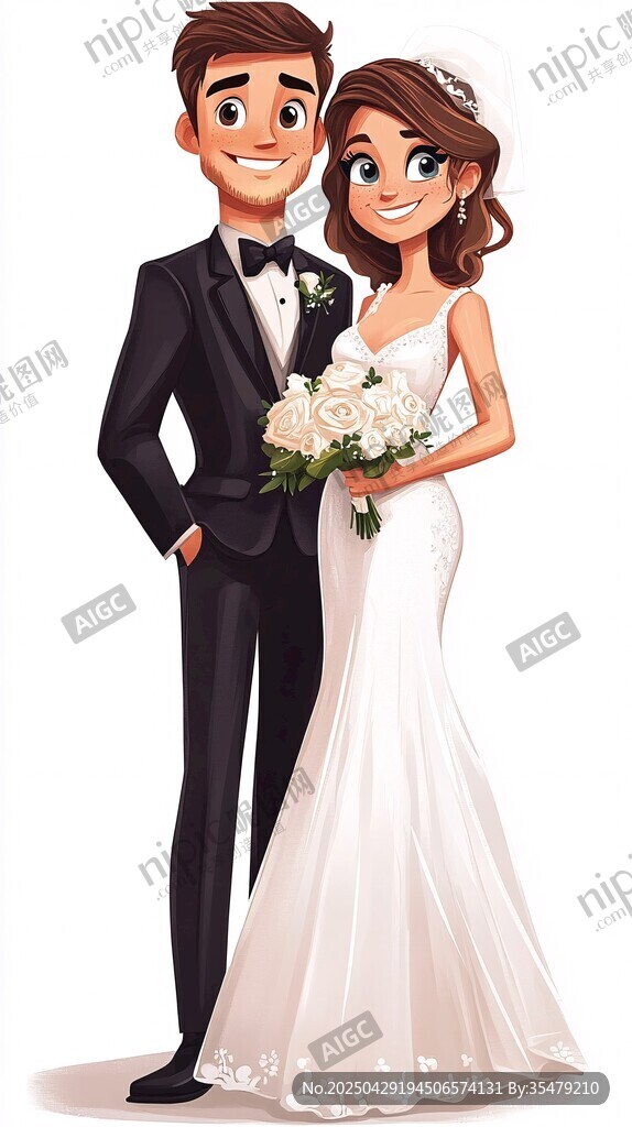 卡通風格新婚夫婦甜蜜形象