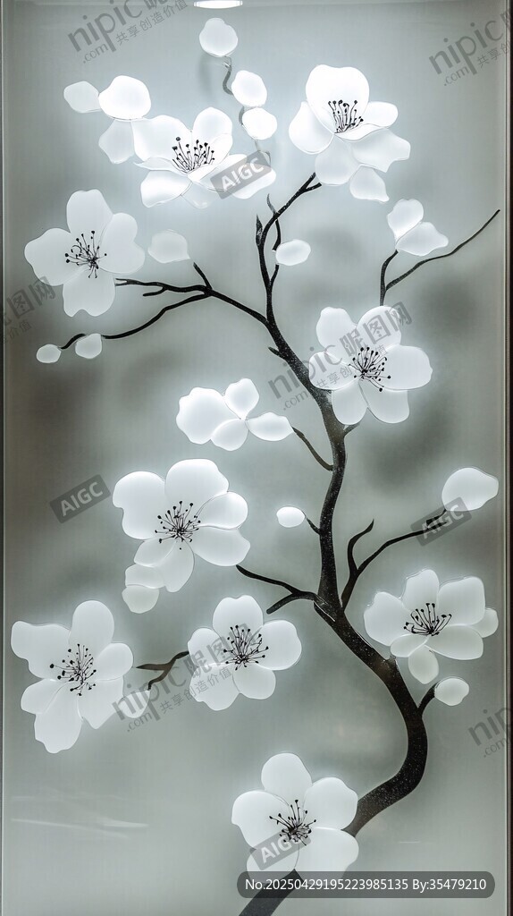 白色花枝裝飾畫
