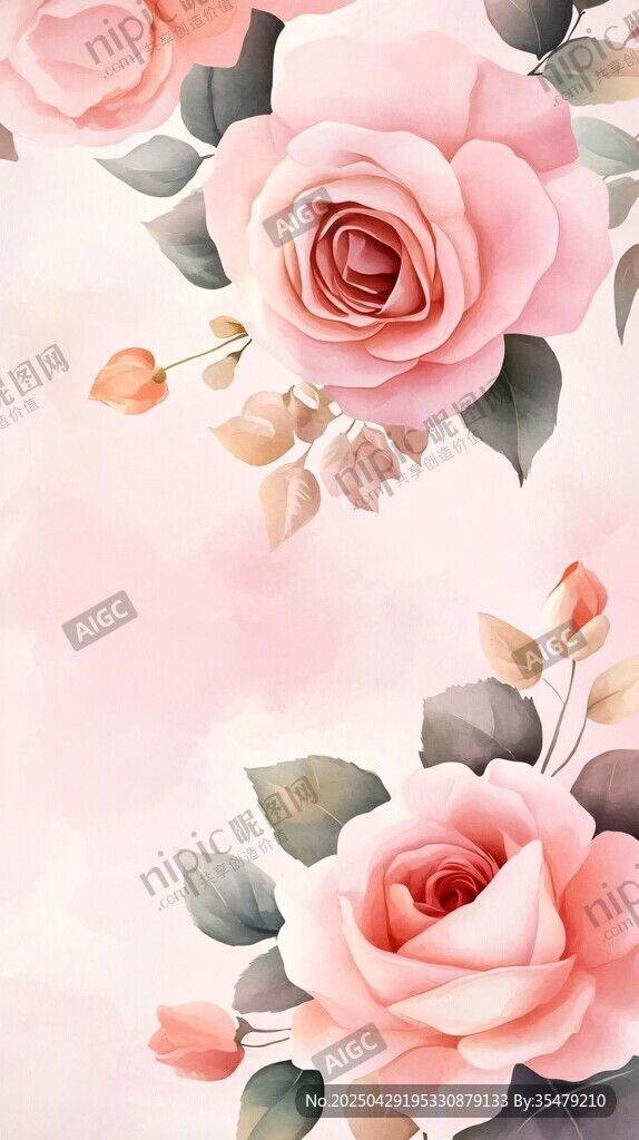 粉色柔美玫瑰花卉插畫