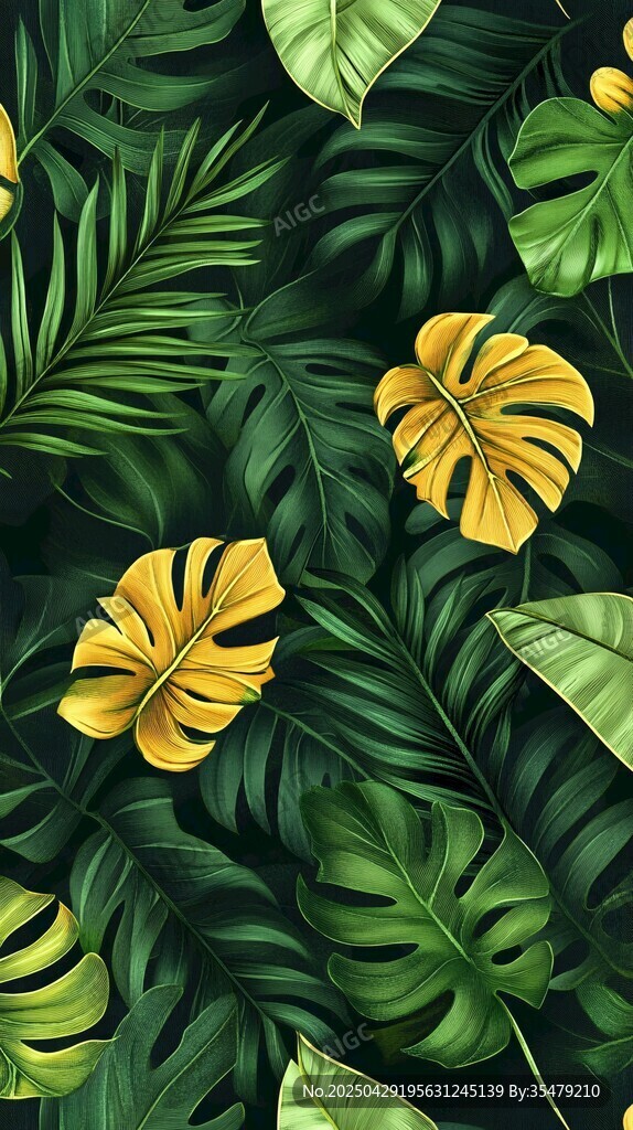 熱帶植物葉無縫圖案背景
