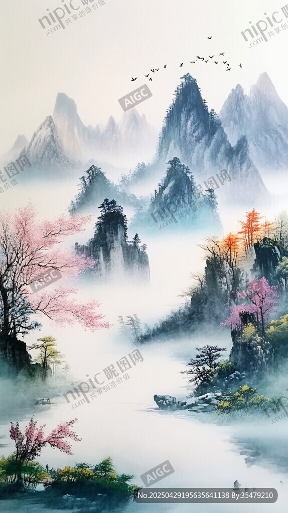 水墨山水間的詩意春景