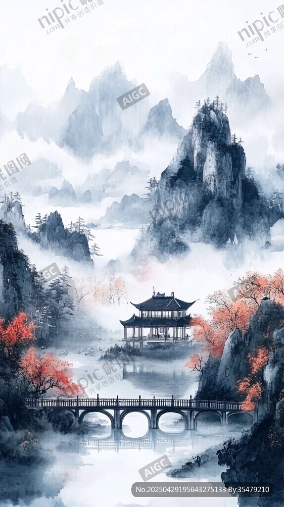 水墨山水間的古韻景致