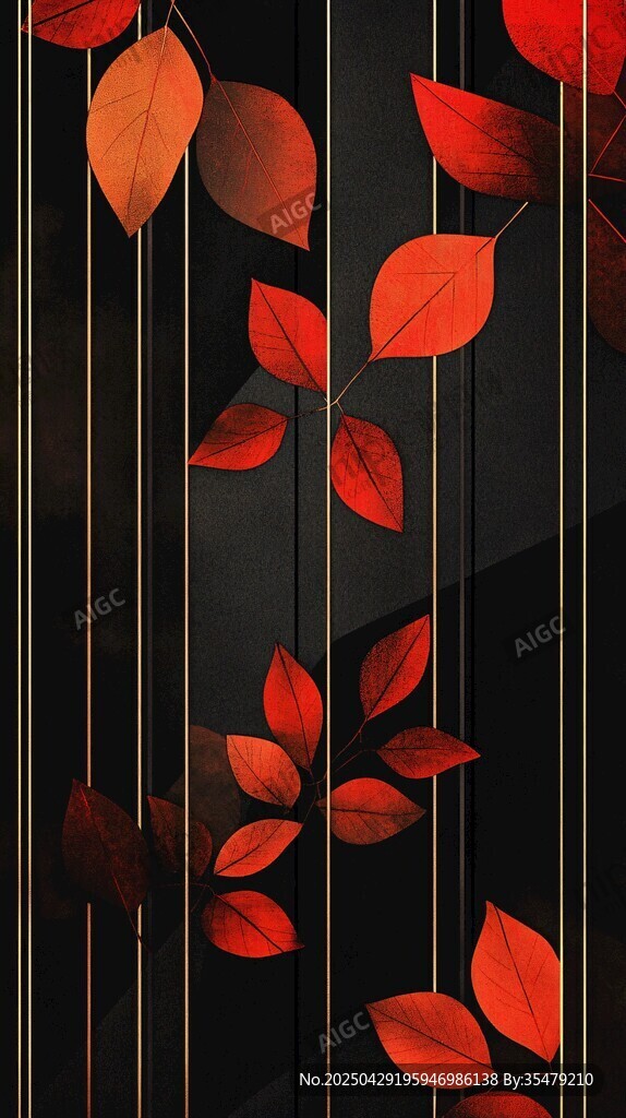 秋日紅楓線條裝飾背景圖