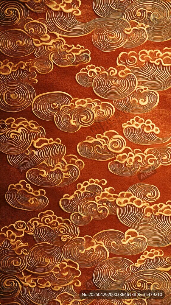 中式紅底金紋云紋圖案