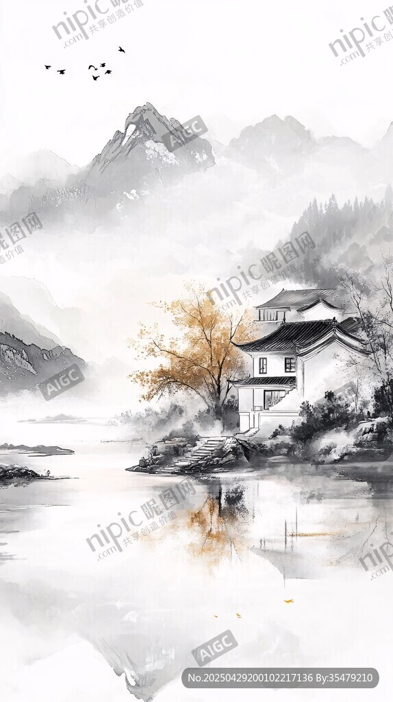 水墨山水間的靜謐小屋