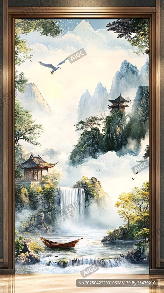 中式山水意境玄關(guān)裝飾畫