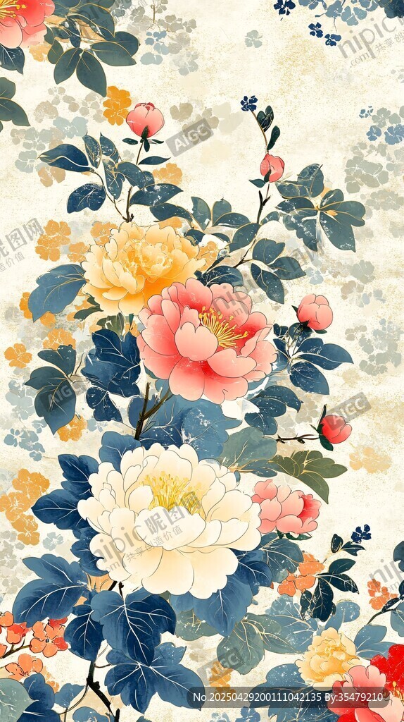 中式花卉圖案 復(fù)古風(fēng)插畫