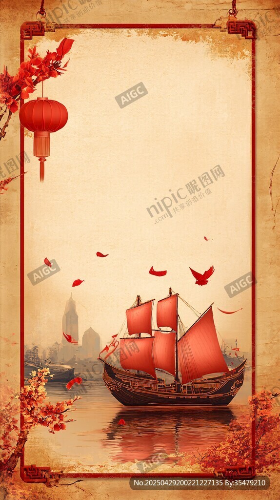 中式古風(fēng)航船喜慶背景圖